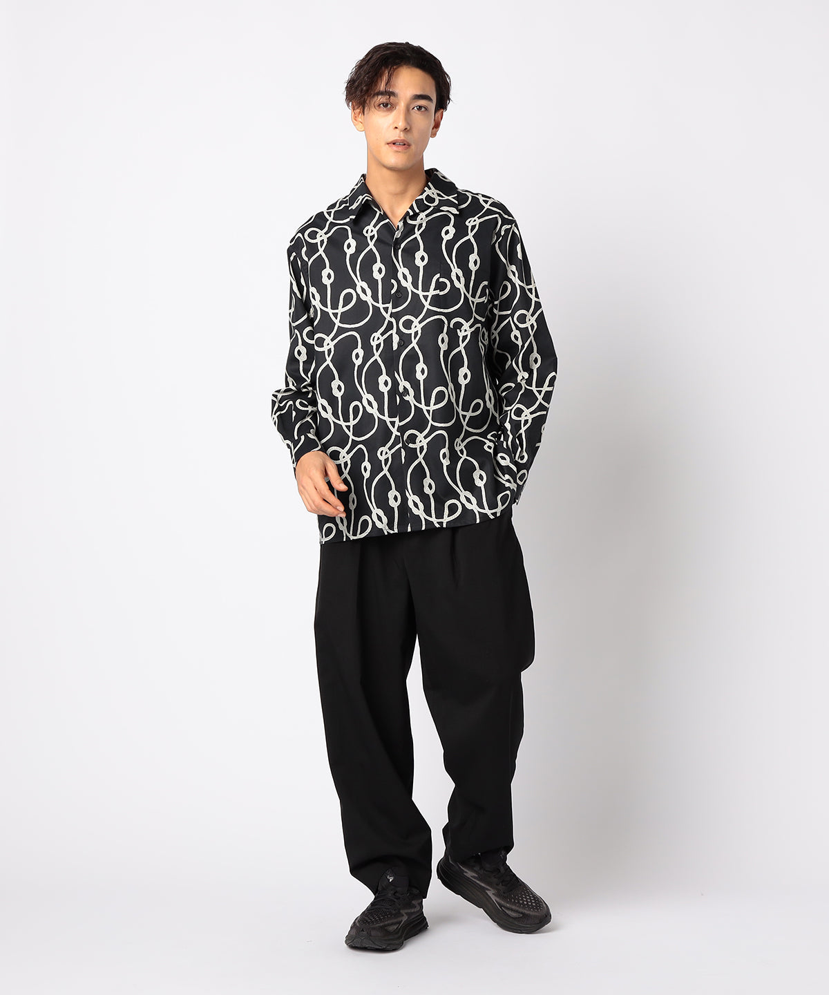 African Textile Long Sleeve Shirt BLACK