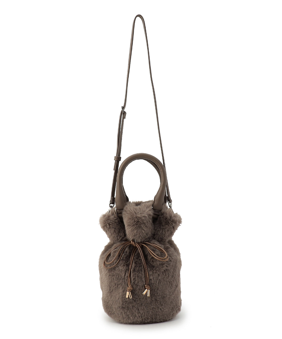 Eco Fur Drawstring Shoulder Bag GREIGE