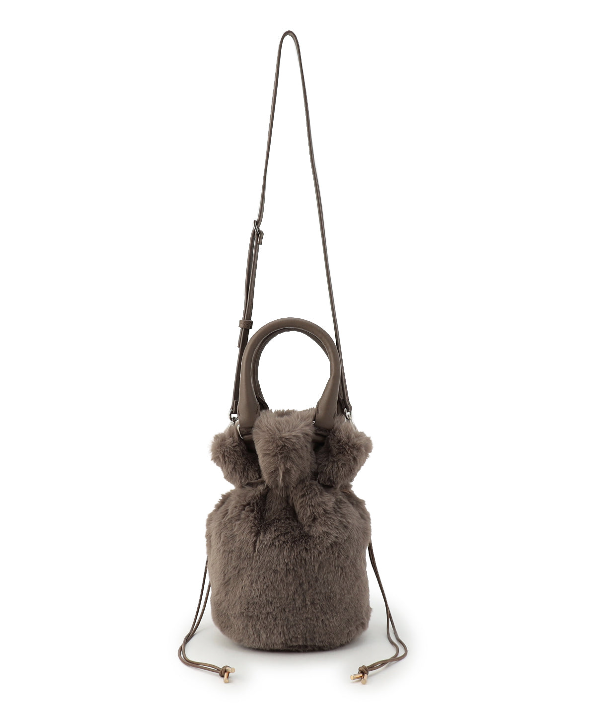 Eco Fur Drawstring Shoulder Bag GREIGE