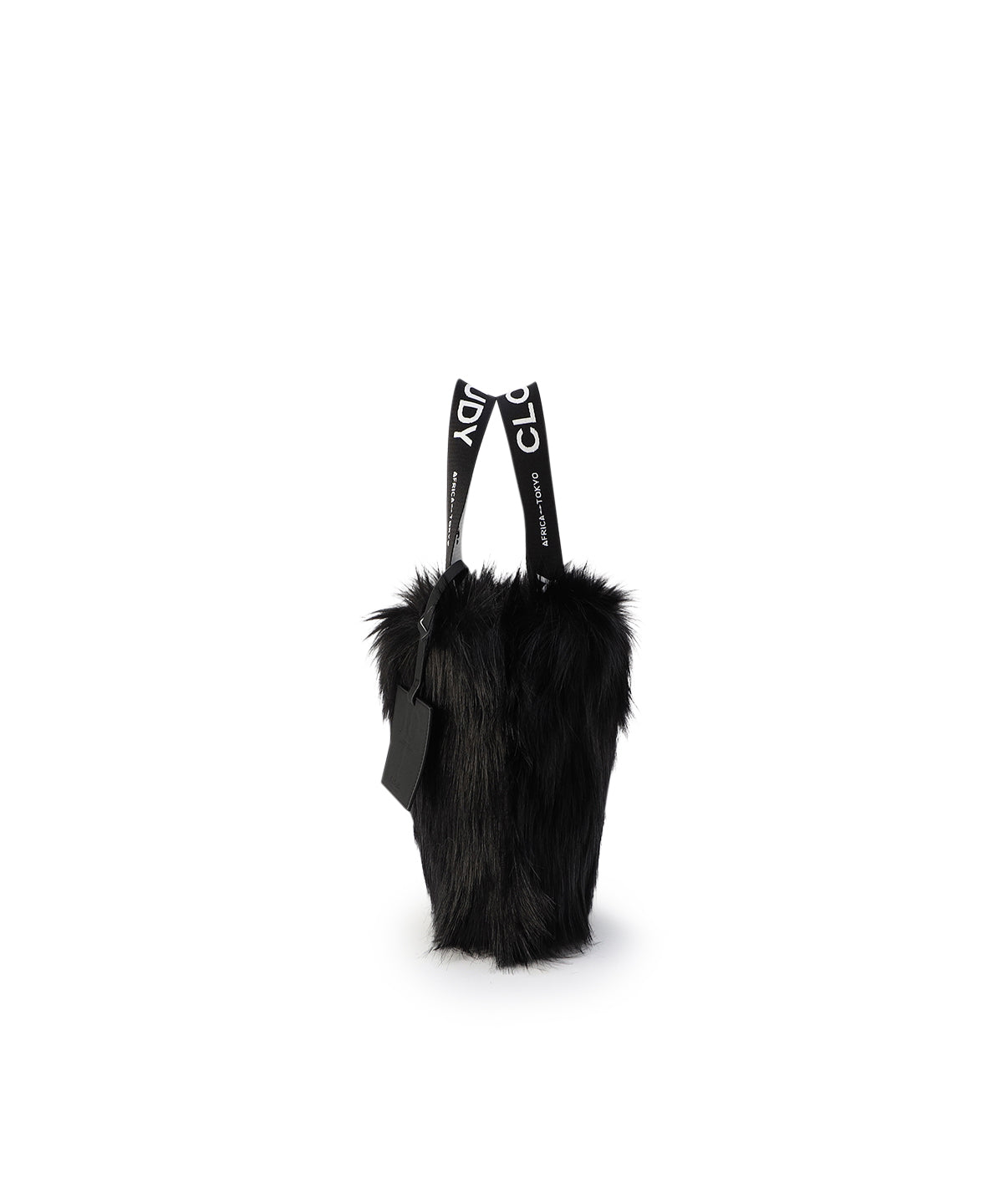 Logo handle Eco fur Tote Bag (small) BLACK