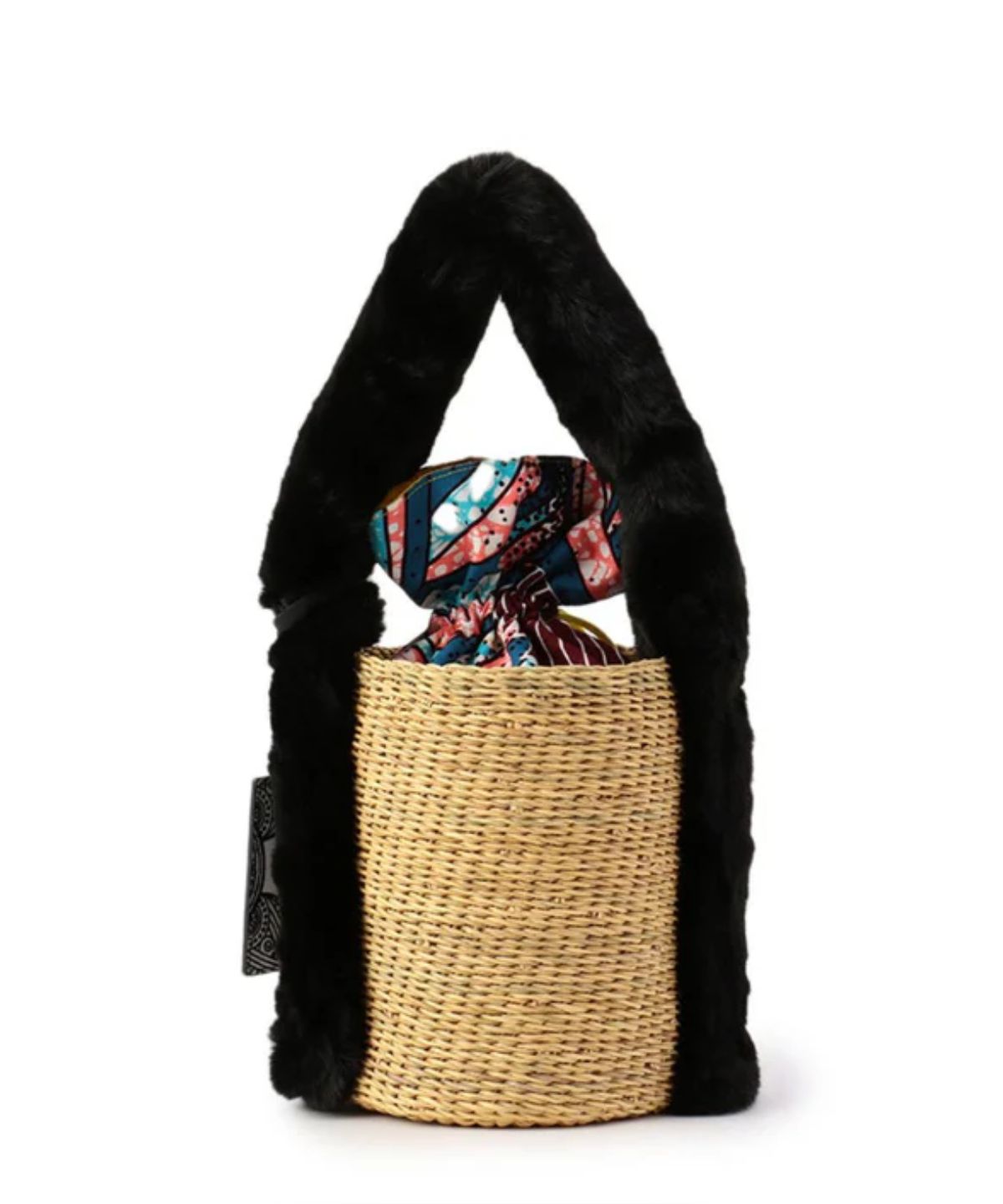 Eco Fur Handle Basket BLACK