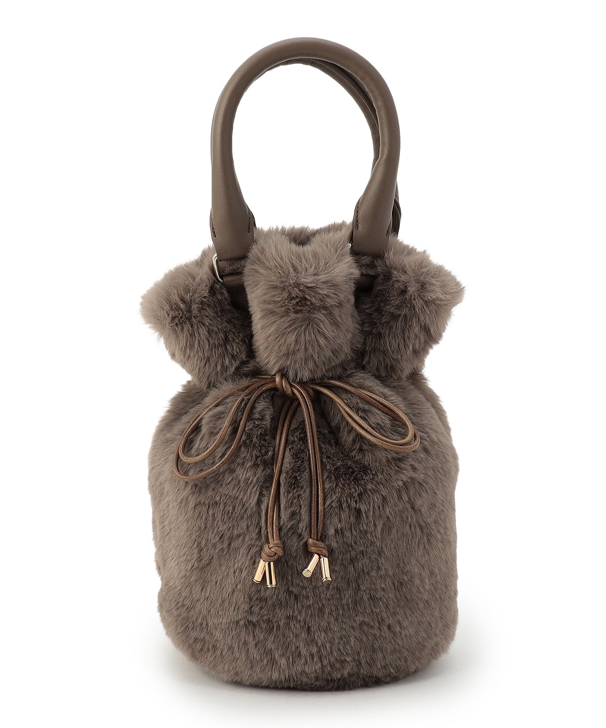 Eco Fur Drawstring Shoulder Bag GREIGE