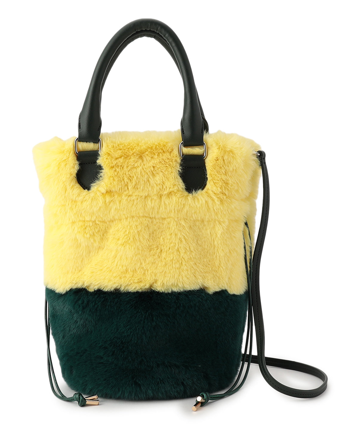 Eco Fur Drawstring Shoulder Bag YELLOW×GREEN