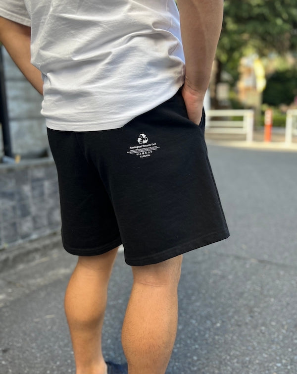Recycle Sweat Half Pants Embroidery Logo BLACK
