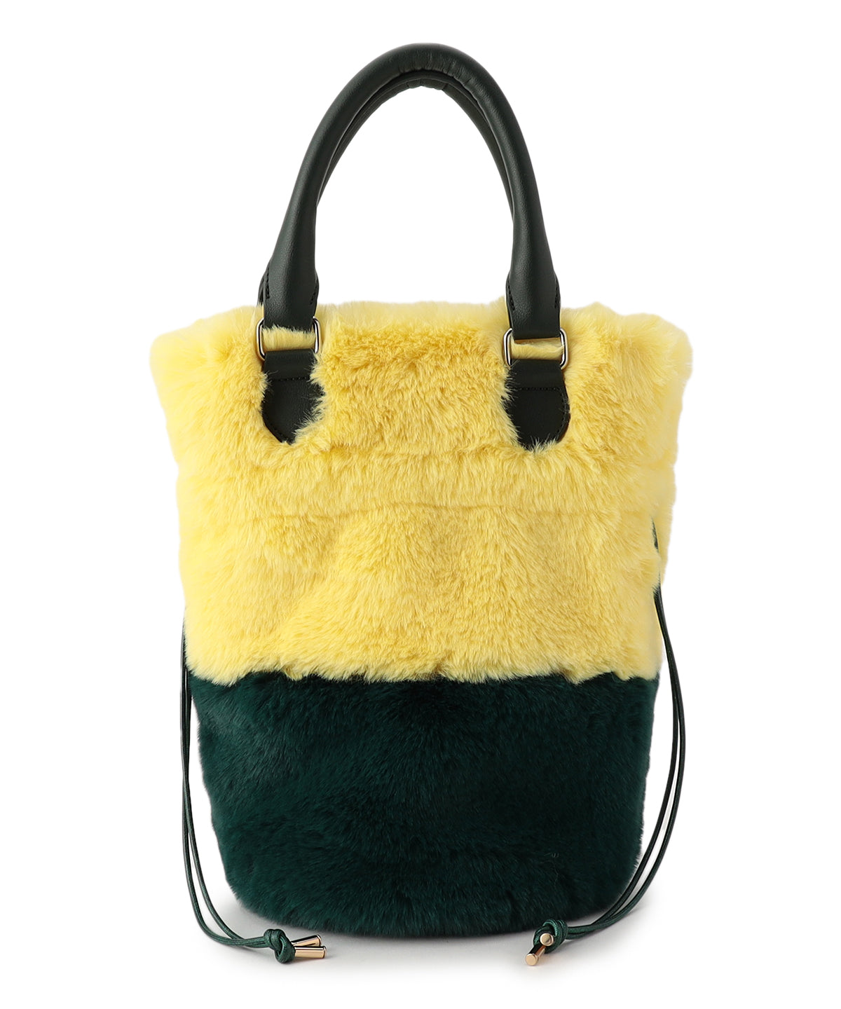 Eco Fur Drawstring Shoulder Bag YELLOW×GREEN