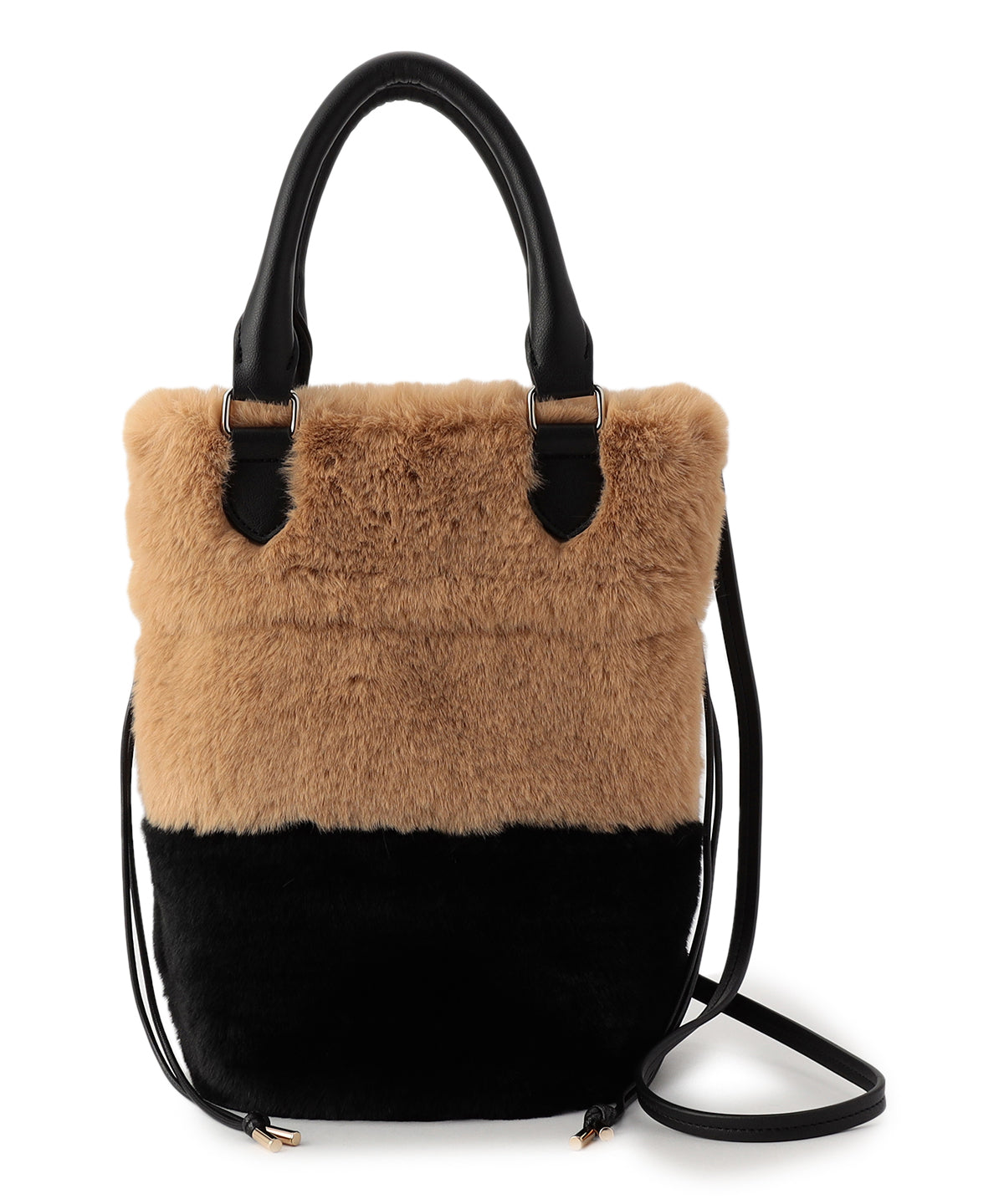 Eco Fur Drawstring Shoulder Bag BEIGE×BLACK