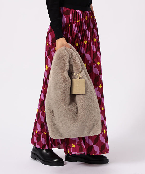 Eco Fur × African Fabric Convenience Bag  (Medium) PINK