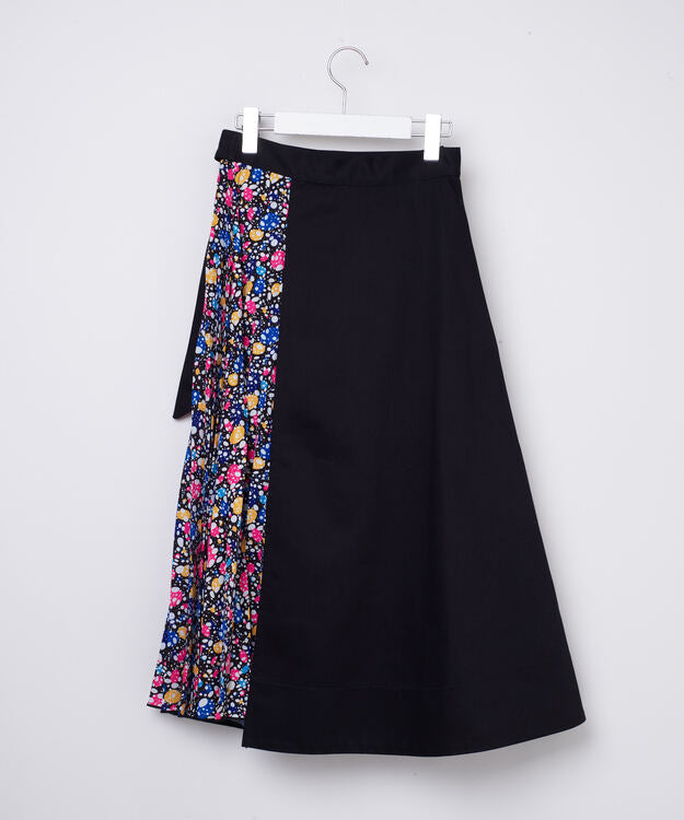 Pleated Combination Wrap Skirt BLACK×BLACK