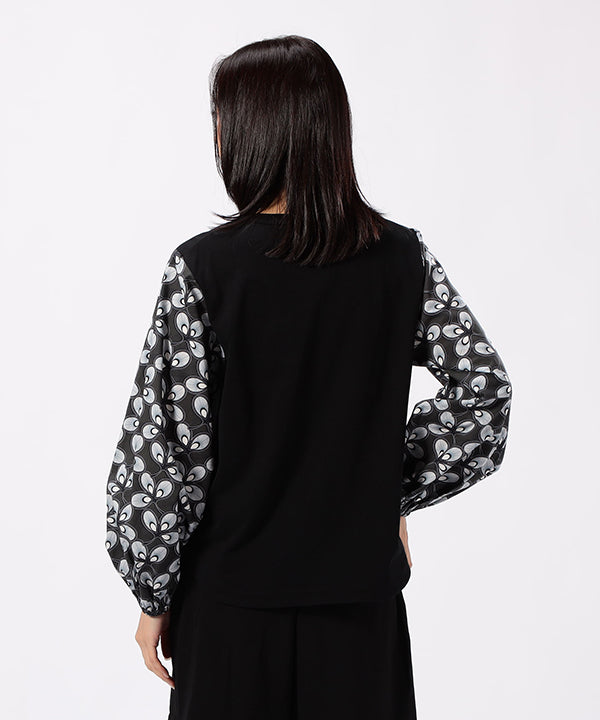 Cut and Sew Sleeves with Textile Pattern BLACK