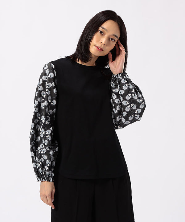 Cut and Sew Sleeves with Textile Pattern BLACK