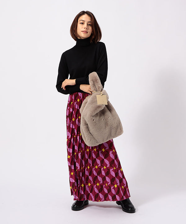 Eco Fur × African Fabric Convenience Bag  (Medium) GREIGE 01