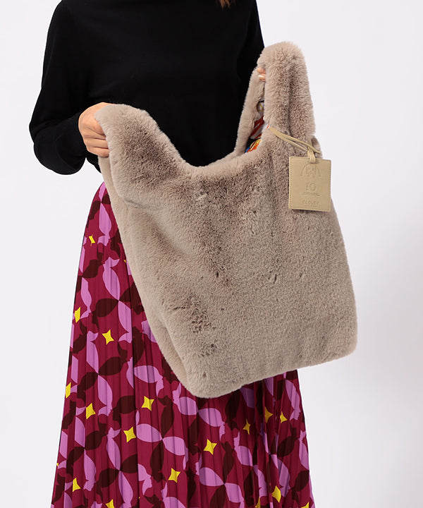 Eco Fur × African Fabric Convenience Bag  (Medium) GREIGE 01