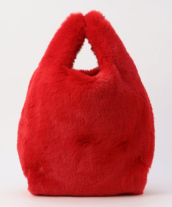 Eco Fur × African Fabric Convenience Bag  (Medium) RED