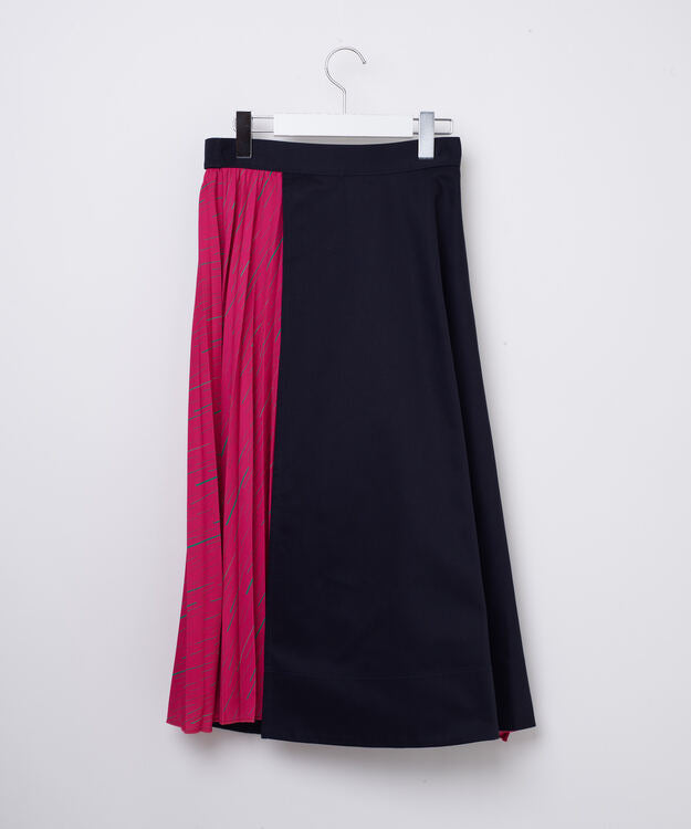 Pleated Combination Wrap Skirt NAVY × PINK