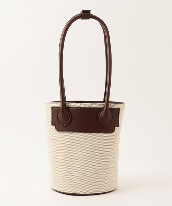 バッグ fake leather hand bag Fake Leather Handle × Canvas Tube Bag BROWN | バッグ