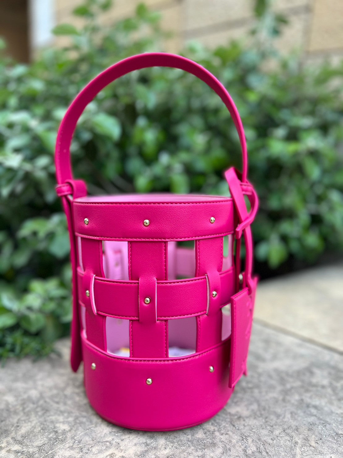 Fake Leather Mesh Tube Bag PINK