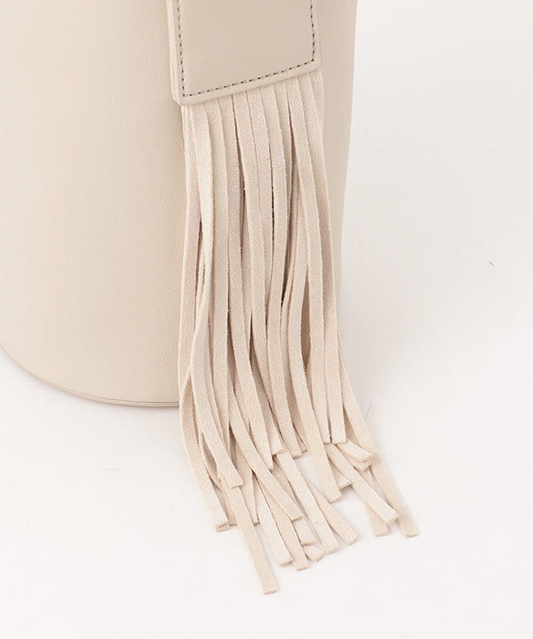 Fake Suede Fringe Handle Bag CREAM BEIGE