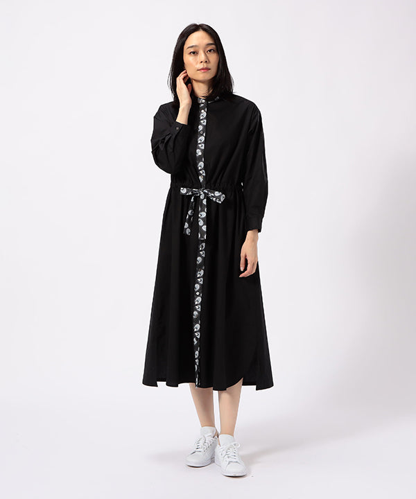 Plain One-Piece Dress with a Little Pattern BLACK