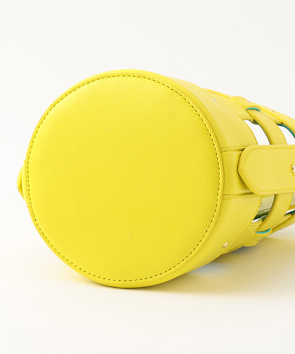 Fake Leather Mesh Tube Bag YELLOW