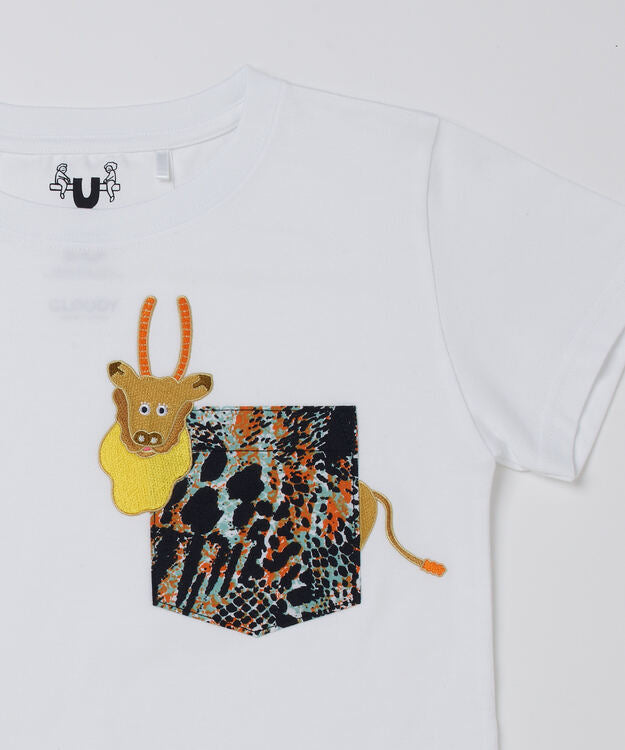 Animals with a little good story Kids Pocket Tshirts 380 WHITE Waterbuck