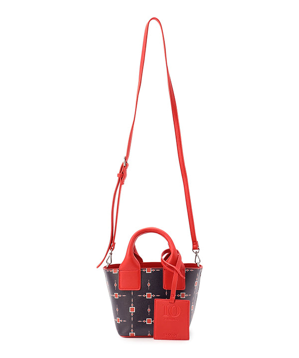 Printed Fake Leather 2Way Handbag (Small) RED