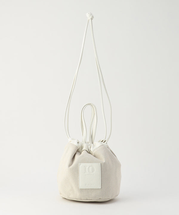 Canvas×Fake Leather Drawstring Bag WHITE