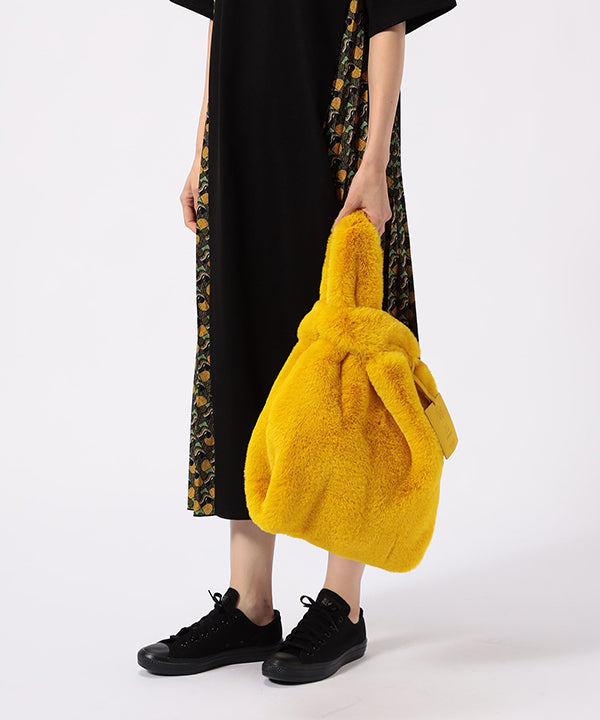 Eco Fur × African Fabric Convenience Bag  (Medium) D.NAVY